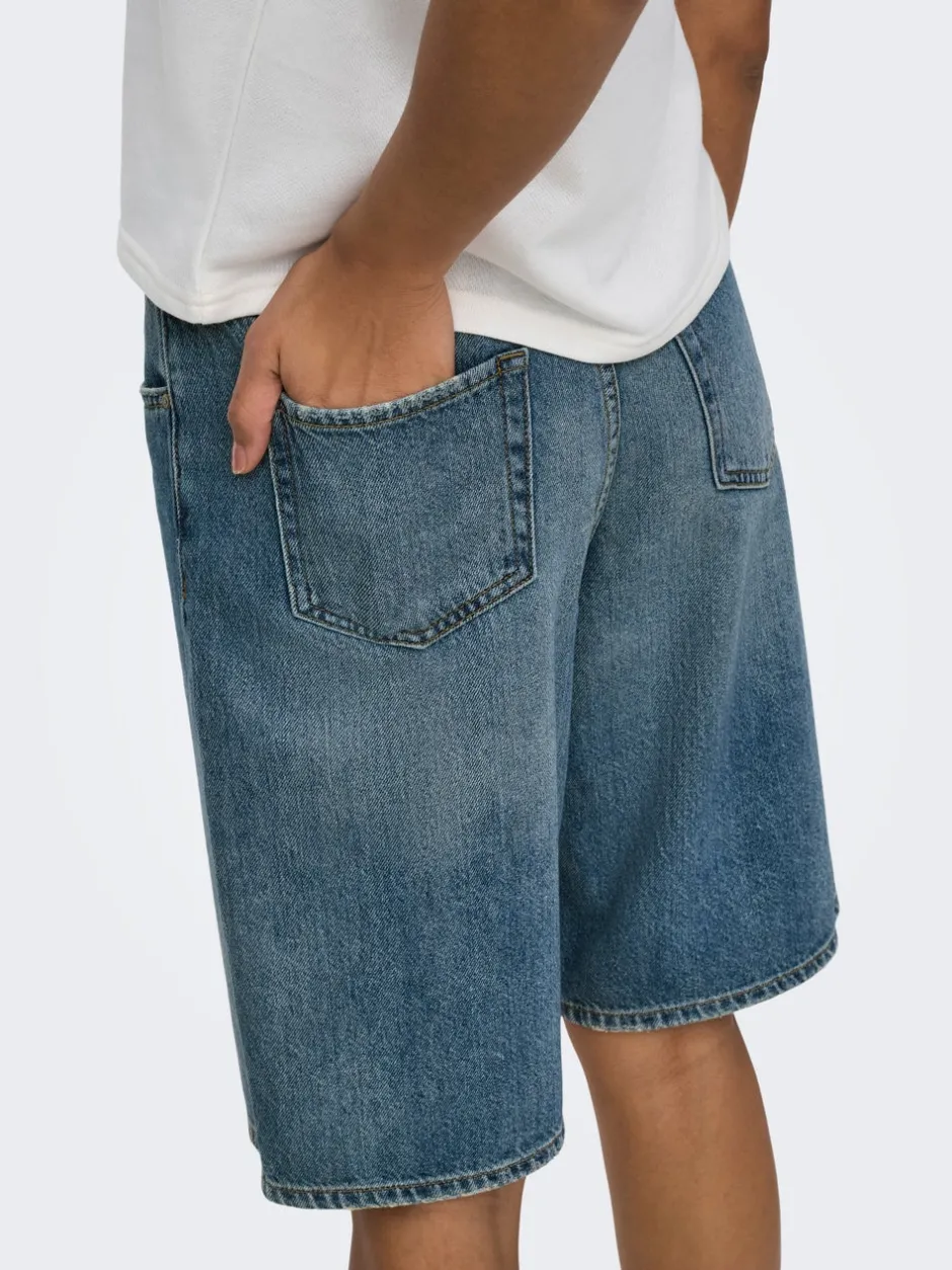 New JDYLINA Mellemhøj talje Loose fit Bermuda-shorts Dame Shorts|Double Denim