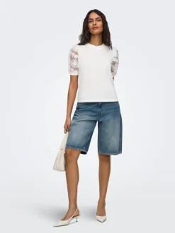 New JDYLINA Mellemhøj talje Loose fit Bermuda-shorts Dame Shorts|Double Denim