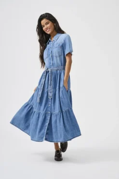 Hot ONLALIYAH Lang kjole Dame Kjoler|Double Denim