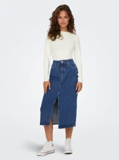 ONLBIANCA Denim Denim-nederdel Midinederdel Dame Nederdele|Denimnederdele