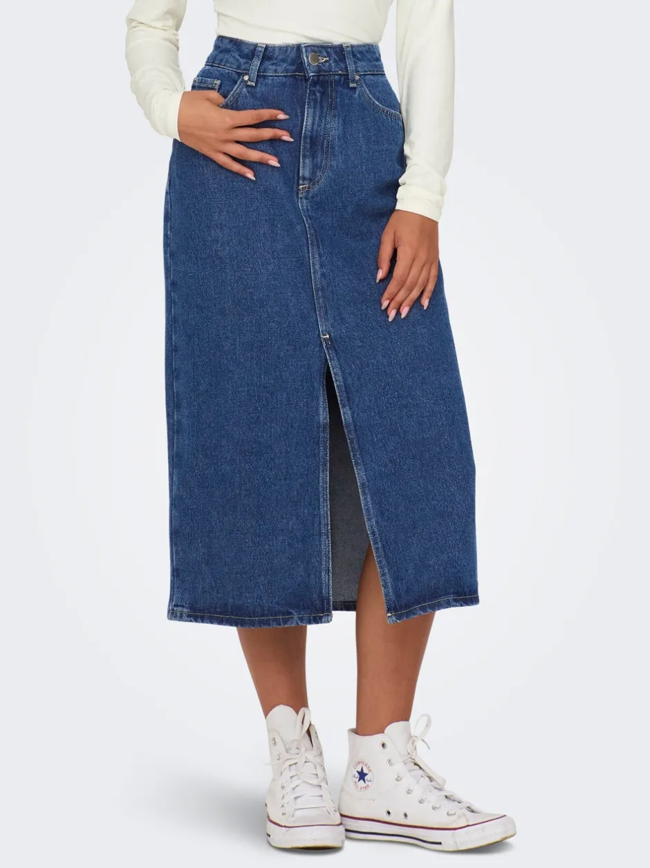 ONLBIANCA Denim Denim-nederdel Midinederdel Dame Nederdele|Denimnederdele