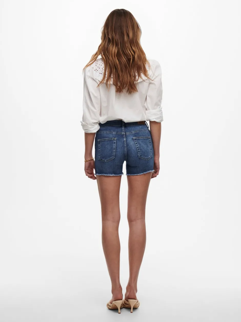 Outlet ONLBLUSH Mellemhøj talje Regular fit Denim-shorts Dame Shorts|Double Denim