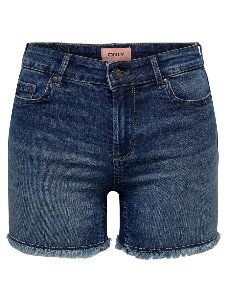 Outlet ONLBLUSH Mellemhøj talje Regular fit Denim-shorts Dame Shorts|Double Denim