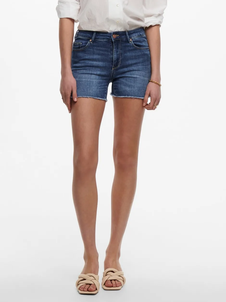 Outlet ONLBLUSH Mellemhøj talje Regular fit Denim-shorts Dame Shorts|Double Denim
