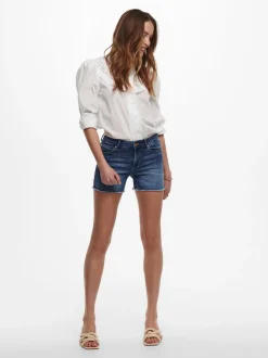 Outlet ONLBLUSH Mellemhøj talje Regular fit Denim-shorts Dame Shorts|Double Denim