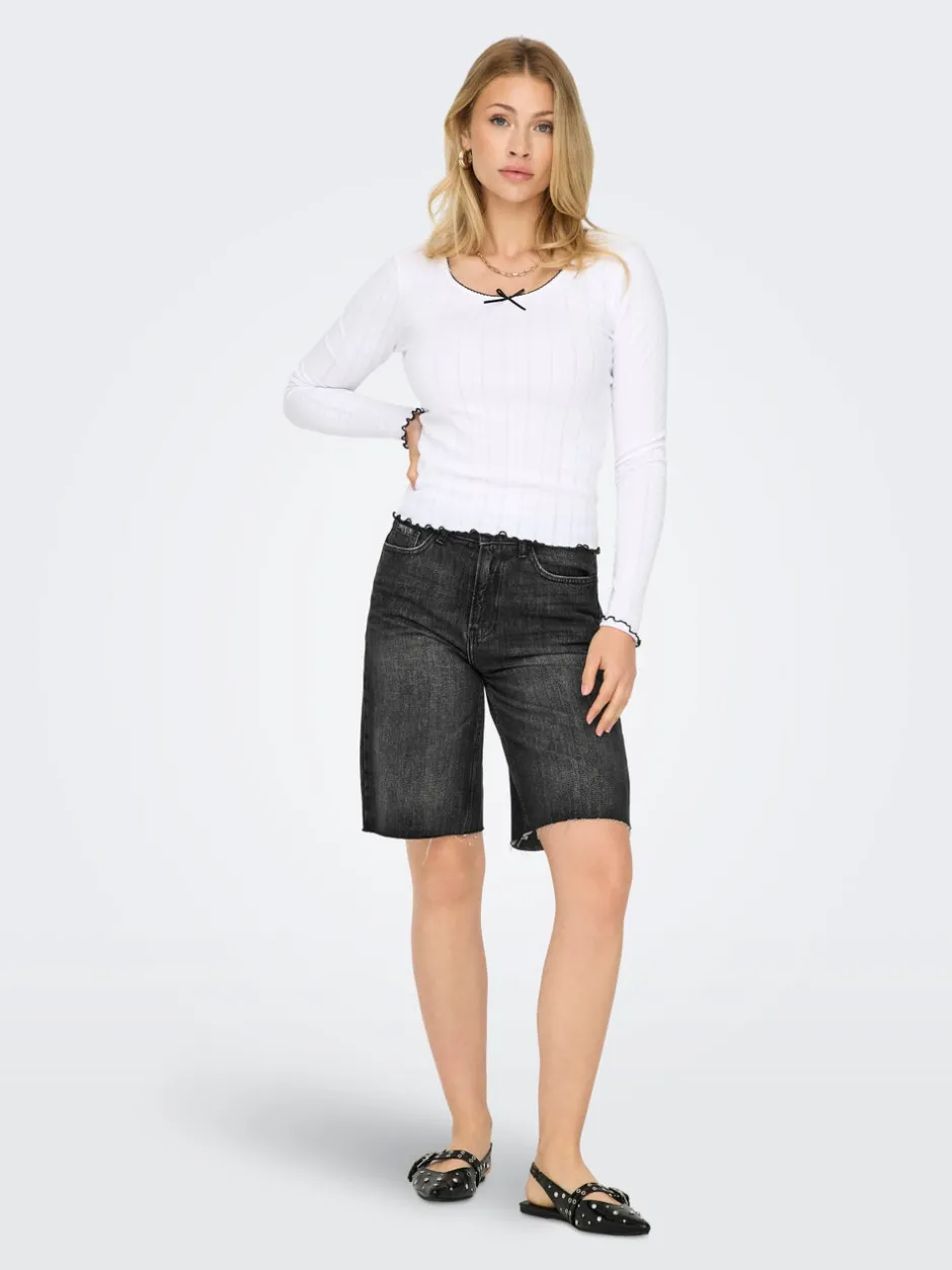 Outlet ONLCARO Mellemhøj talje Loose fit Denim-shorts Dame Shorts|Double Denim