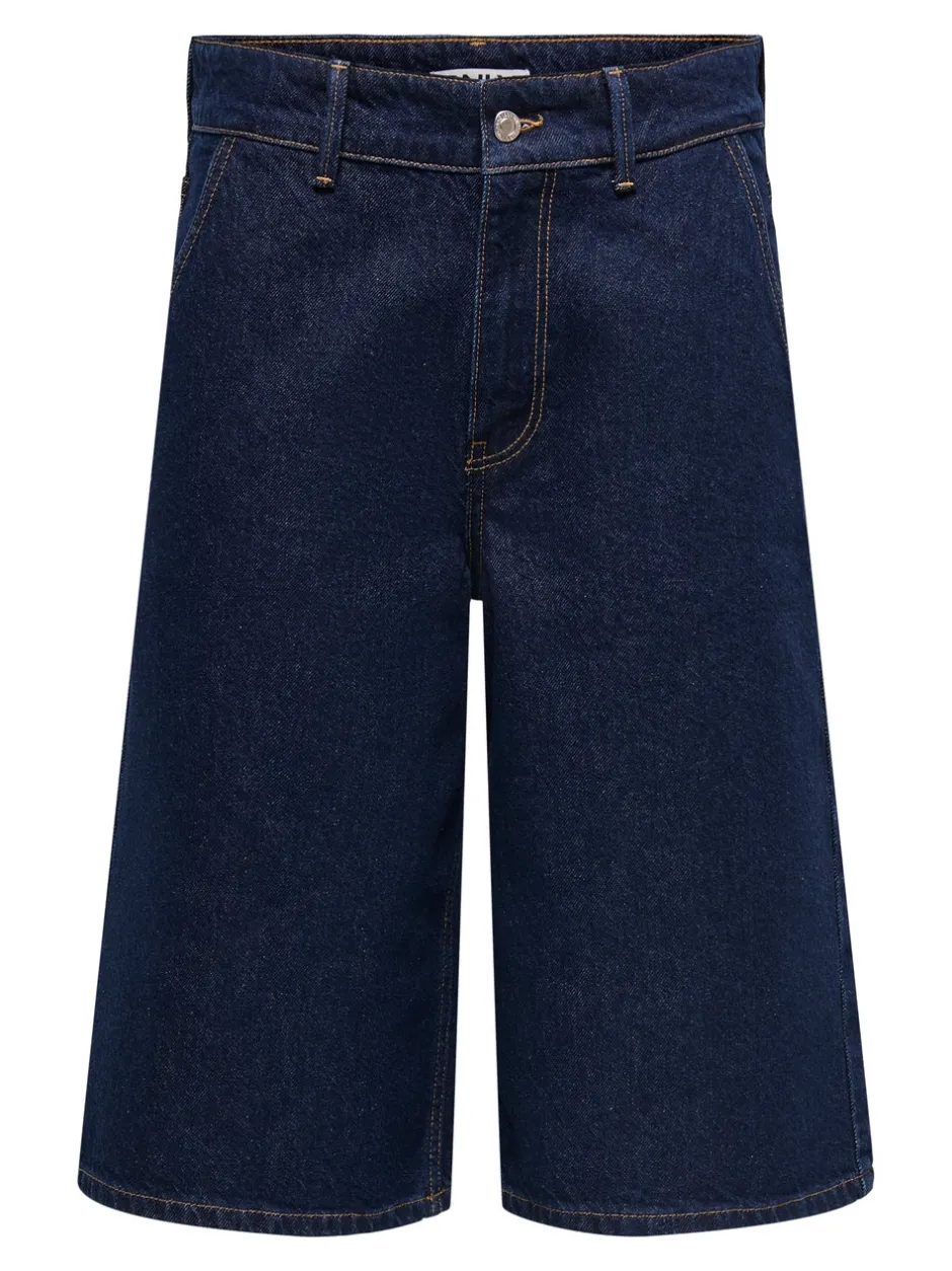 New ONLCLAIR Mellemhøj talje Baggy fit Bermuda Denim-shorts Dame Shorts|Double Denim