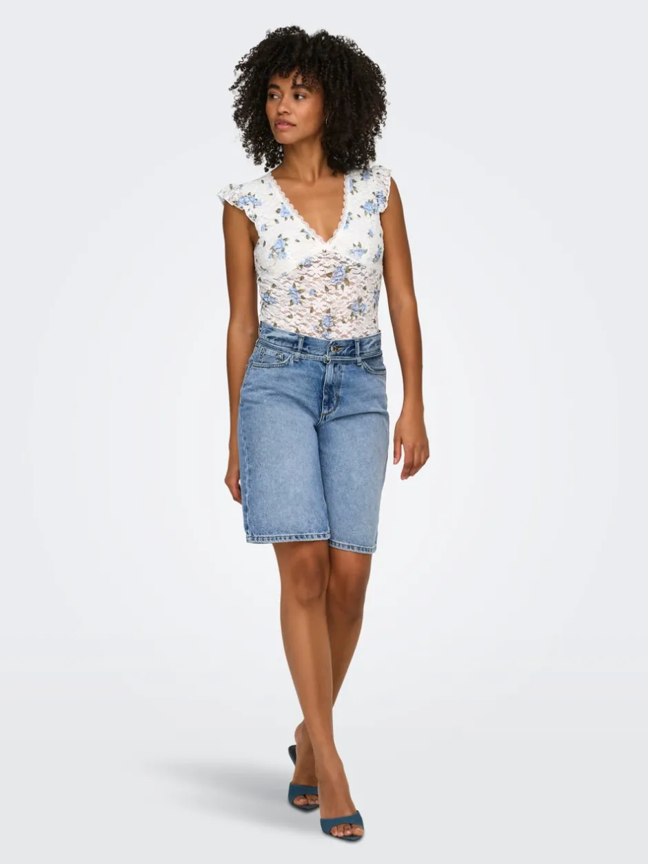 Outlet ONLELLA Mellemhøj talje Regular fit Denim-shorts Dame Double Denim|Shorts