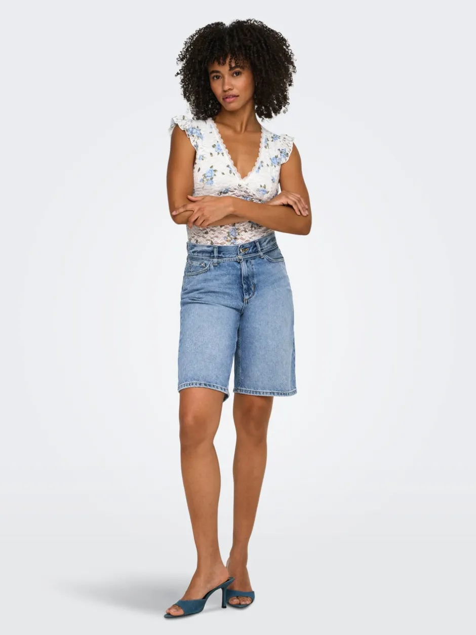 Outlet ONLELLA Mellemhøj talje Regular fit Denim-shorts Dame Double Denim|Shorts