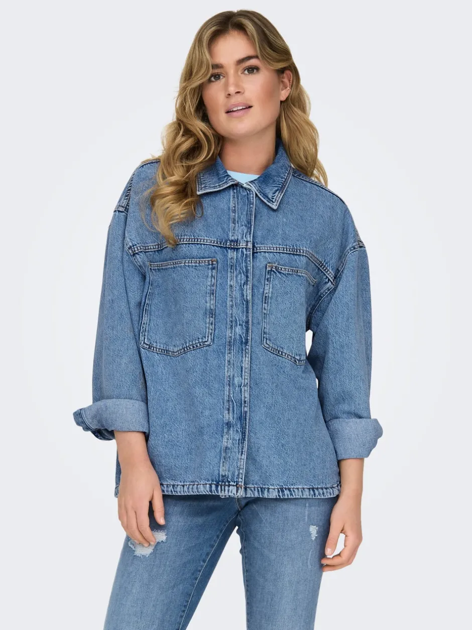 Hot ONLEMMIE Denim-skjorte Dame Double Denim|Skjorter