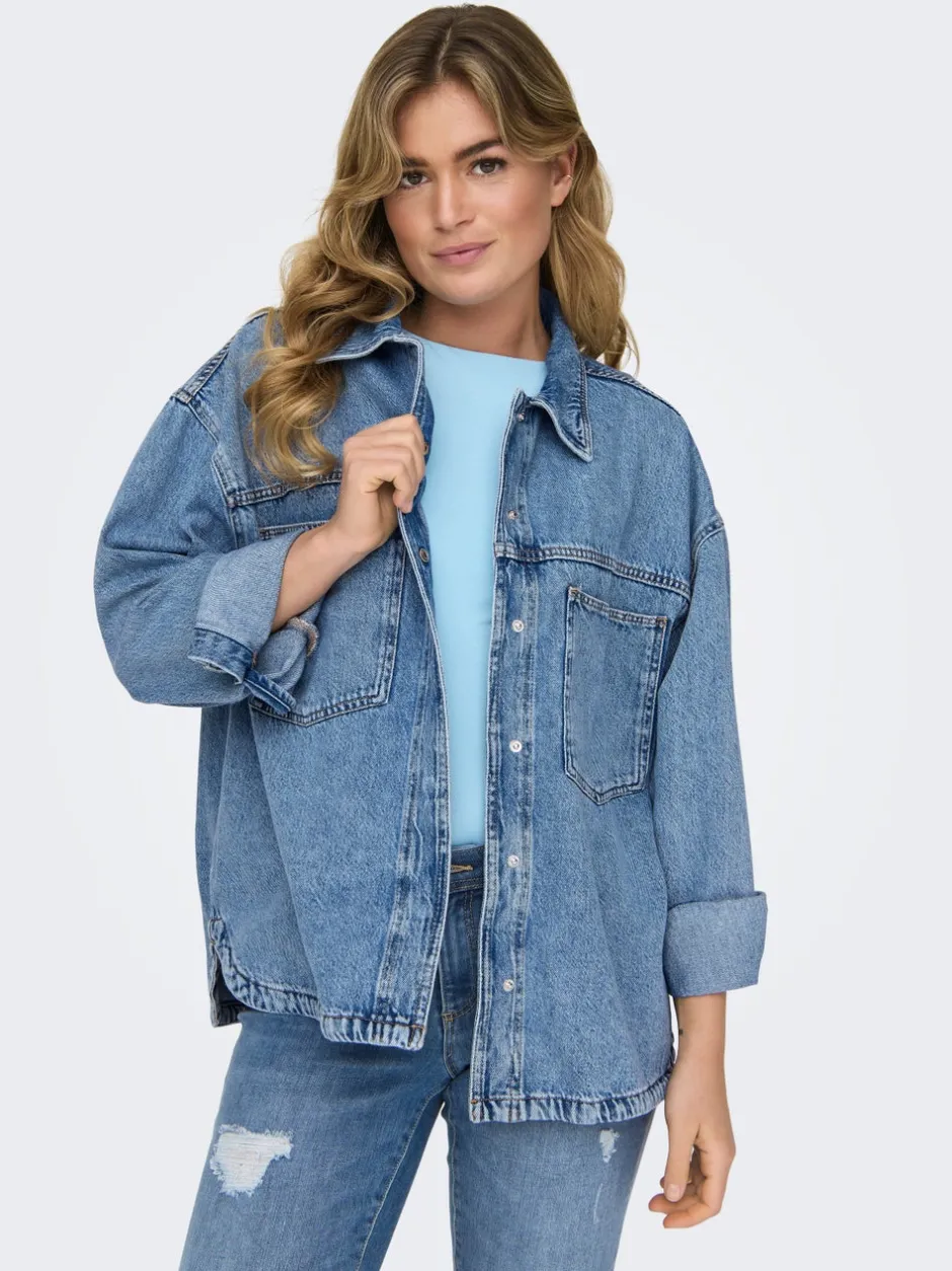 Hot ONLEMMIE Denim-skjorte Dame Double Denim|Skjorter