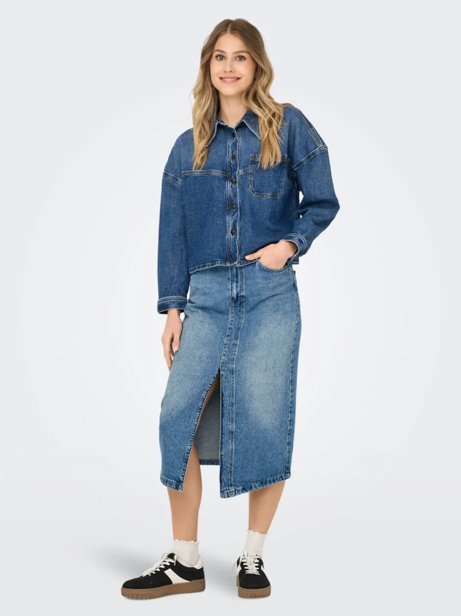 Discount ONLENYA Denim Denim-nederdel Midinederdel Dame Nederdele|Denimnederdele