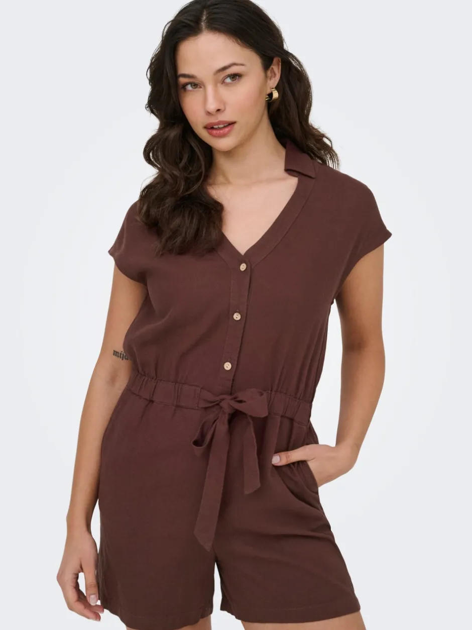 Best ONLGOA Hør Playsuit Dame Jumpsuits