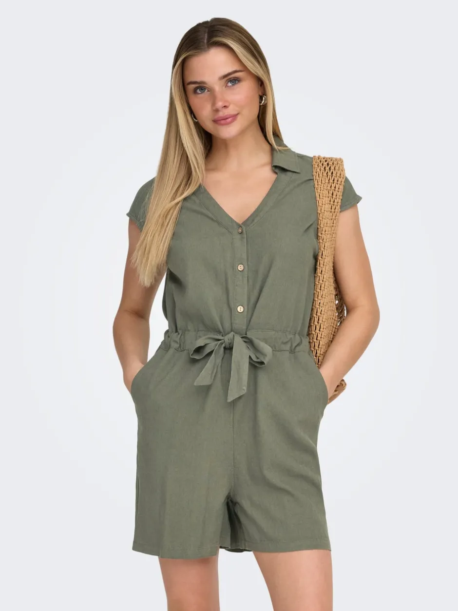 Discount ONLGOA Hør Playsuit Dame Jumpsuits