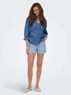 Clearance ONLJOSEPHINE Høj talje Loose fit Denim-shorts Dame Shorts|Double Denim