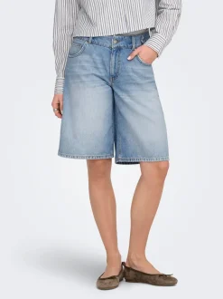 Clearance ONLLORAN Mellemhøj talje Bermuda Denim-shorts Dame Shorts|Double Denim