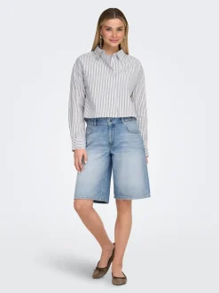 Clearance ONLLORAN Mellemhøj talje Bermuda Denim-shorts Dame Shorts|Double Denim