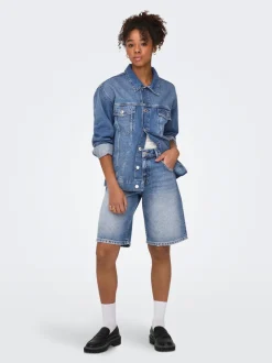 Hot ONLMATE Mellemhøj talje Baggy fit Denim-shorts Dame Shorts|Double Denim