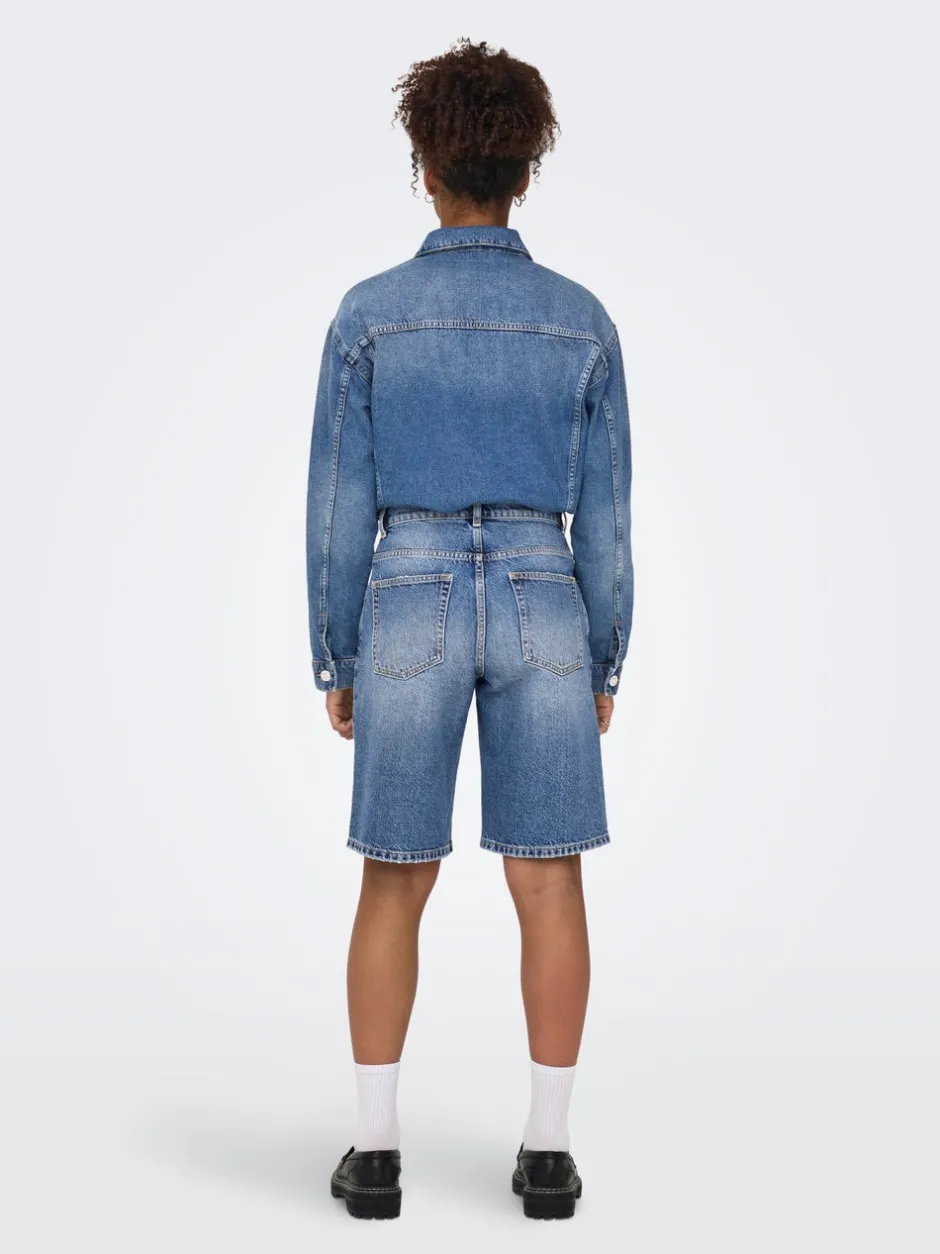 Hot ONLMATE Mellemhøj talje Baggy fit Denim-shorts Dame Shorts|Double Denim