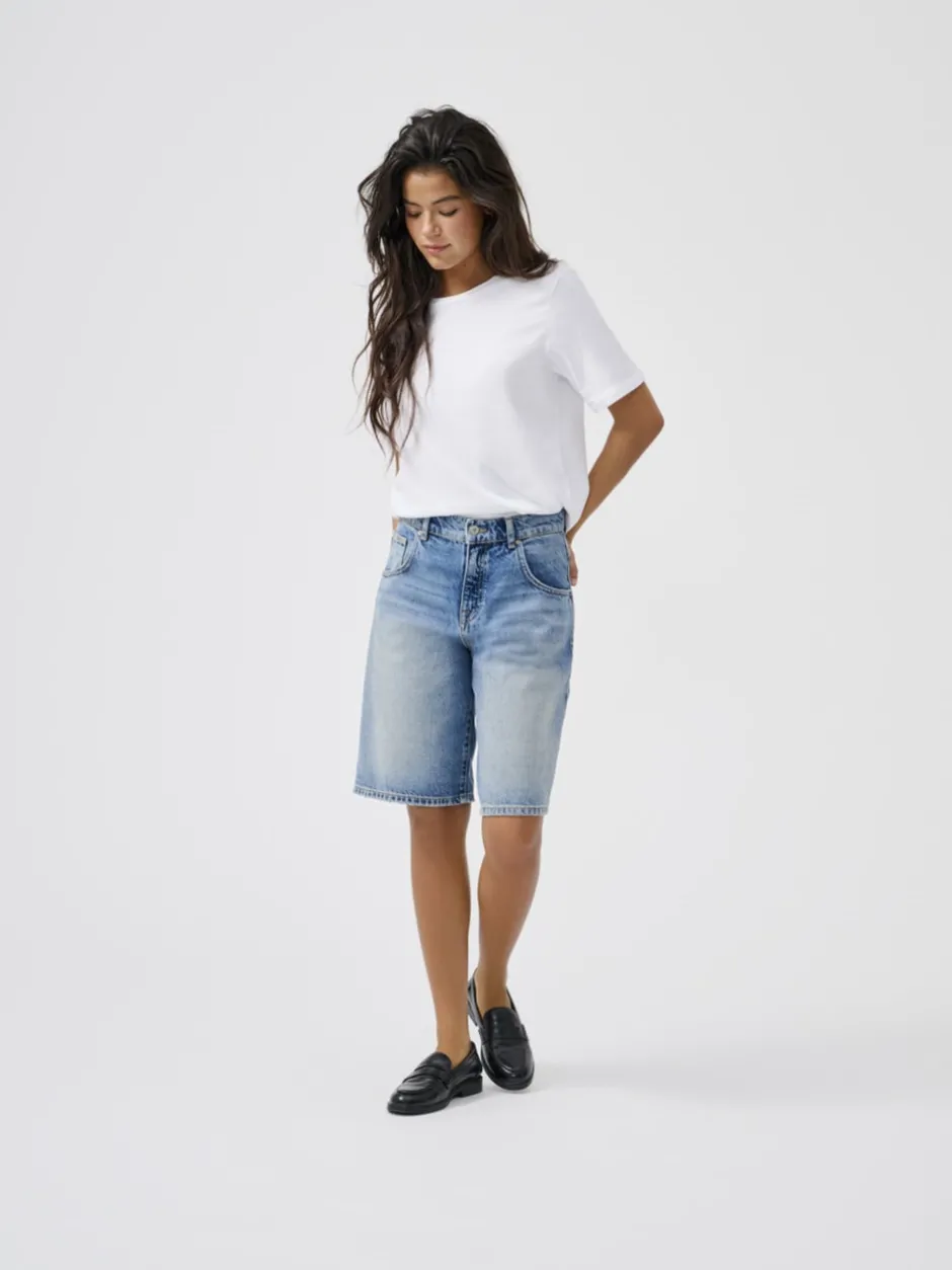 Hot ONLMATE Mellemhøj talje Baggy fit Denim-shorts Dame Shorts|Double Denim