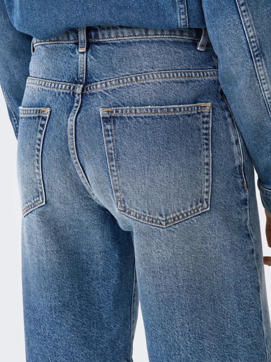Hot ONLMATE Mellemhøj talje Baggy fit Denim-shorts Dame Shorts|Double Denim