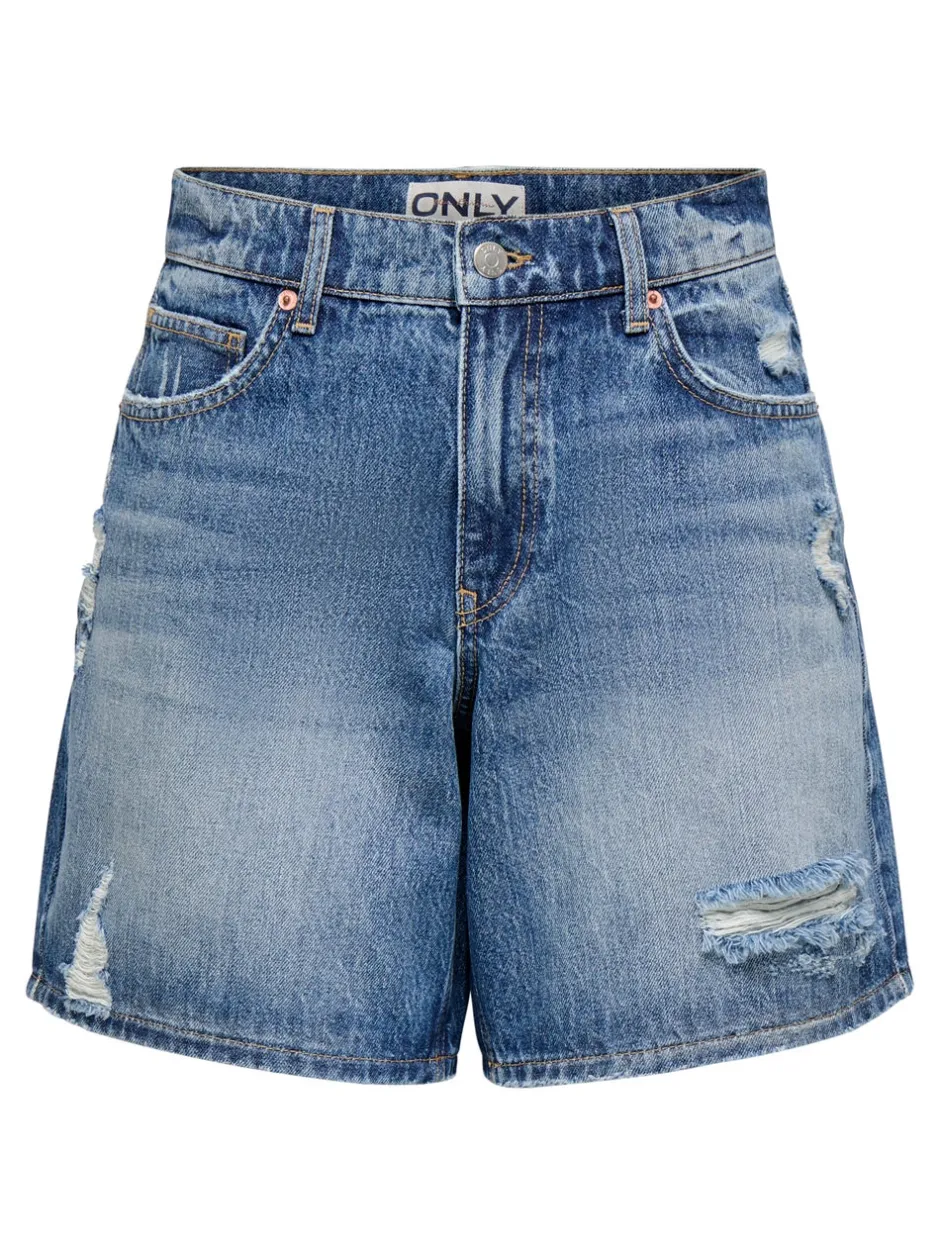 Hot ONLMILTON Mellemhøj talje Regular fit Denim-shorts Dame Shorts|Double Denim