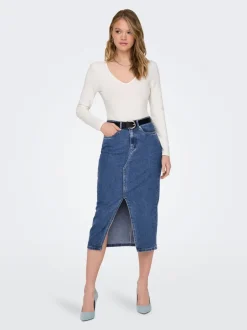 Online ONLSIRI Denim Denim-nederdel Midinederdel Dame Nederdele|Denimnederdele