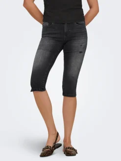 Sale ONLWAUW Mellemhøj talje Regular fit Capris Dame Shorts|Double Denim