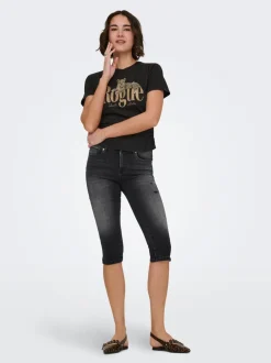 Sale ONLWAUW Mellemhøj talje Regular fit Capris Dame Shorts|Double Denim