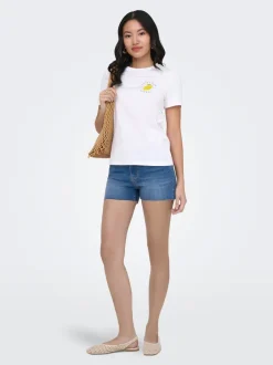 Clearance ONLWAUW Mellemhøj talje Regular fit Denim-shorts Dame Shorts|Double Denim