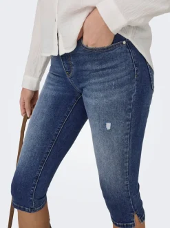 Online ONLWAUW Mellemhøj talje Regular fit Capris Dame Shorts|Double Denim