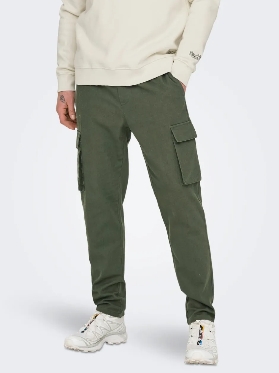New ONSLINUS Tapered fit Hør Cargobukser Bukser