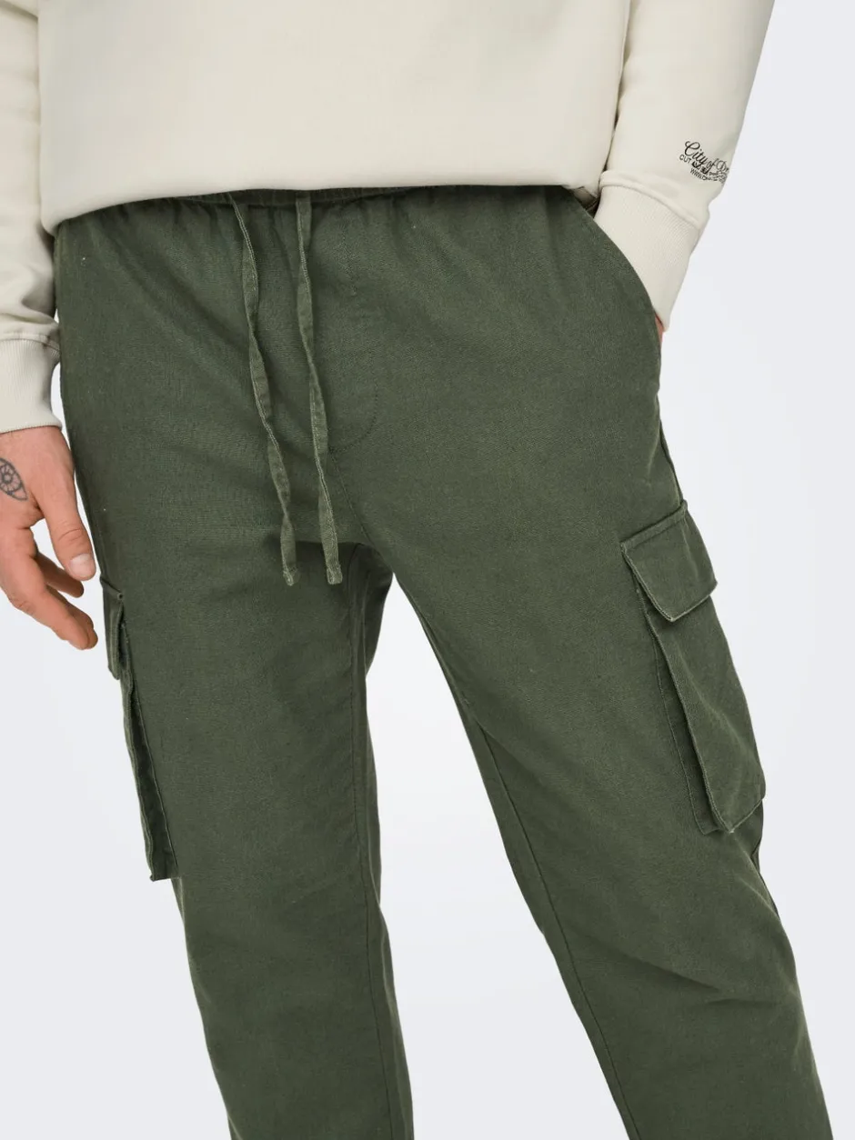 New ONSLINUS Tapered fit Hør Cargobukser Bukser